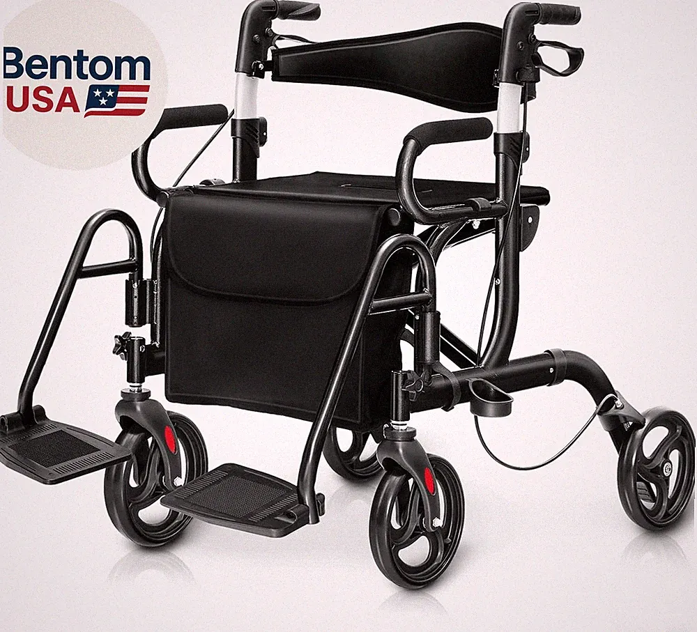 2 in 1 Rollator Walker for Seniors, Medical Walker with Seat, Folding Transport