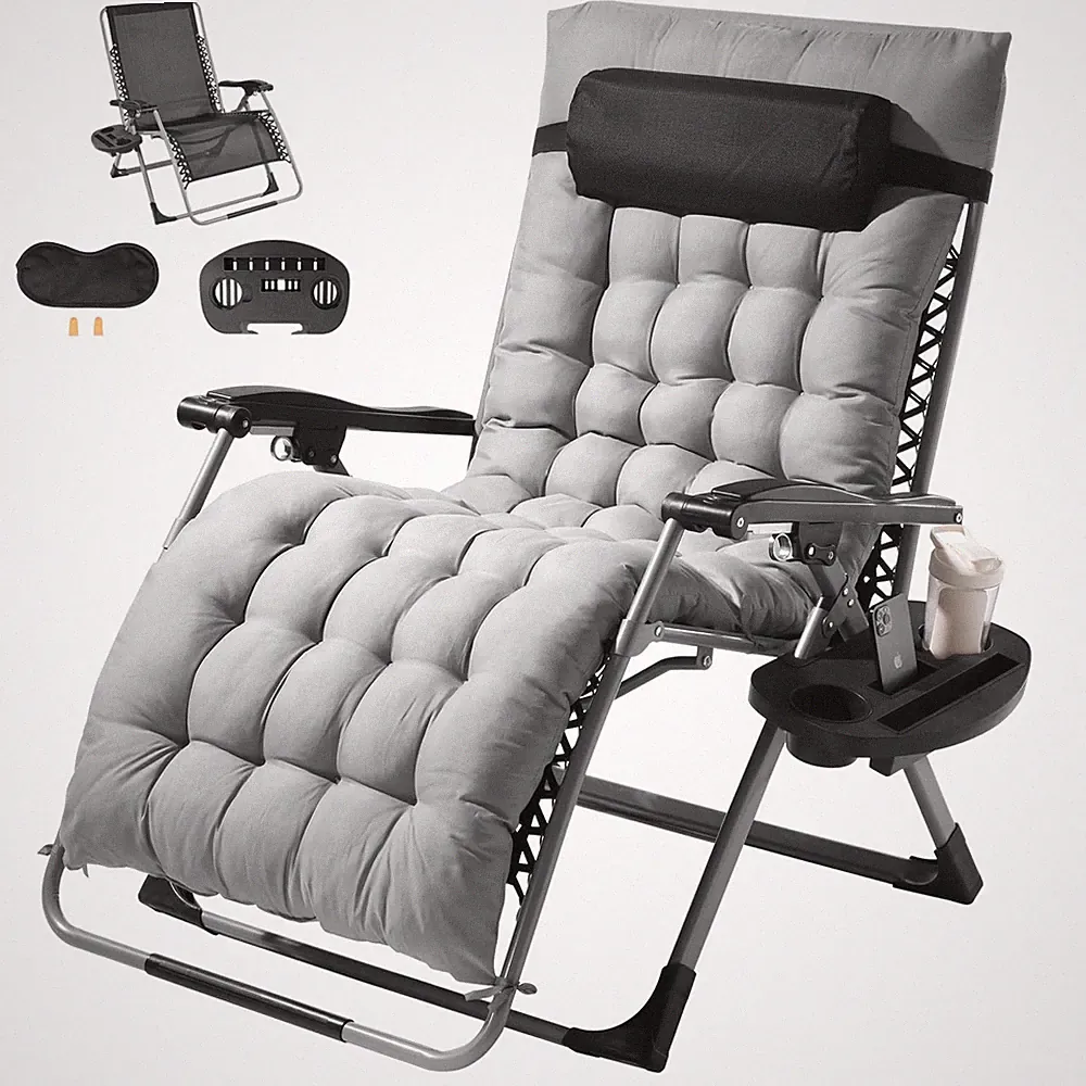 33 Inch Grey Zero Gravity Chair 500Lbs Heavy Duty Recliner With Cushion Acces...