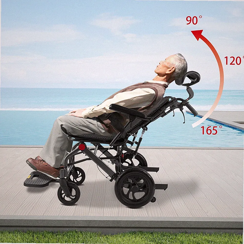 90°-175° Reclining Wheelchairs Folding Transport Wheelchair For Seniors 130kg US
