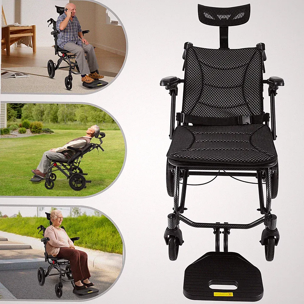 Reclining Foldable Wheelchair for Seniors 90-175° with Removable Headrest