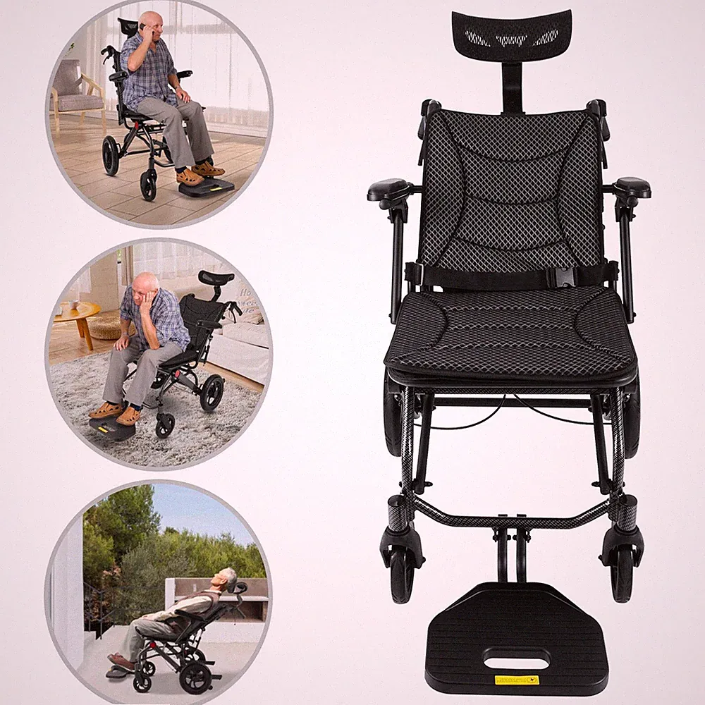 All-Terrain Reclining Wheelchairs Foldable Transport Wheelchair for Senior 130kg