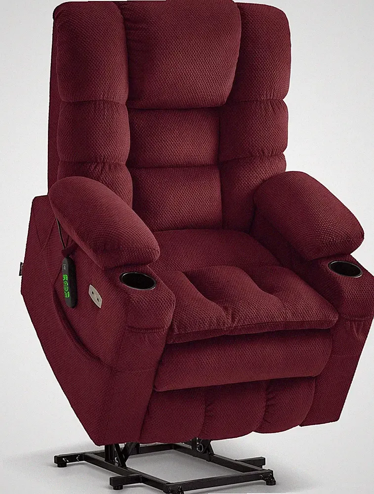 Burgundy Triple Motor Power Lift Recliner with Massage & Heating for Tall Senior