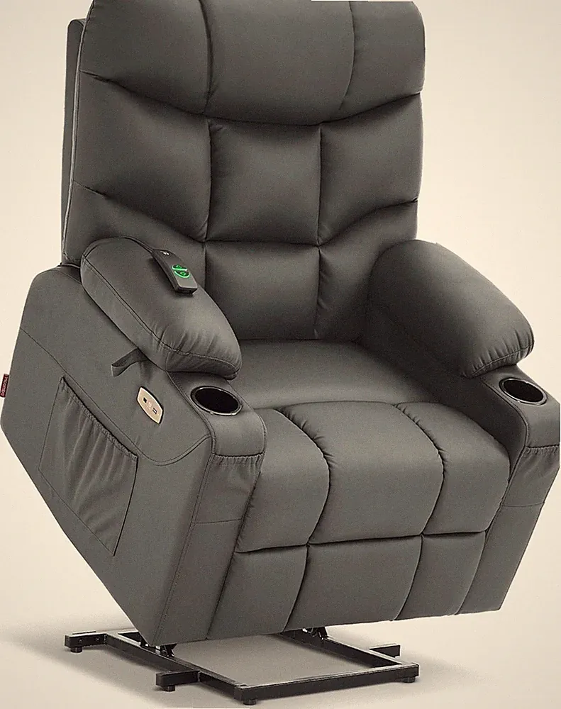 Elevate Comfort: Power Lift Recliner Chair for Seniors - Dark Grey Faux Leather