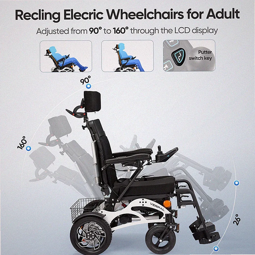 Foldable Electric Wheelchair Automatic Reclining W/ Dual Batteries For Airline
