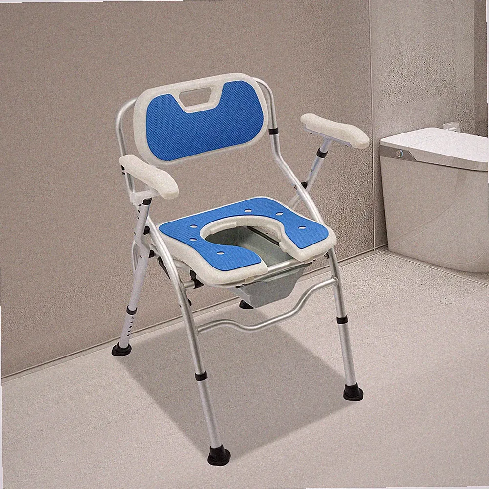 Folding Shower Chair with Arms and Back for Seniors Handicap Disabled Blue US