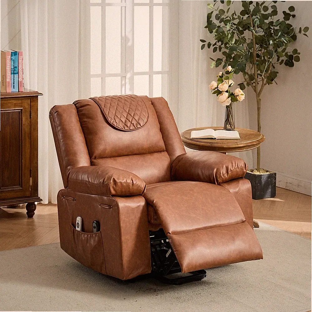For Seniors PU Remote-Controlled Heating and Massage Assistive Recliner Brown