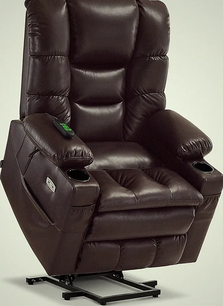 Large Power Lift Recliner Chair with Massage & Heat for Tall Seniors - Dark Brow