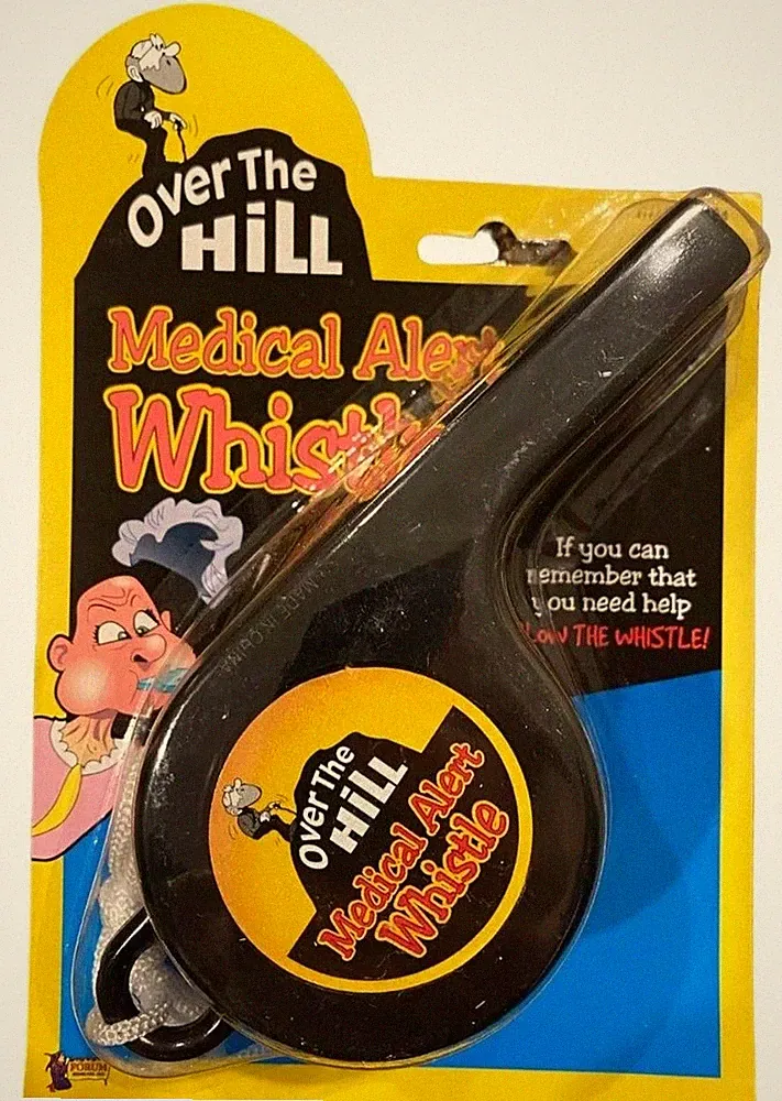 Over the Hill Medical Alert Giant Whistle – Funny Birthday Gag Gift for Seniors