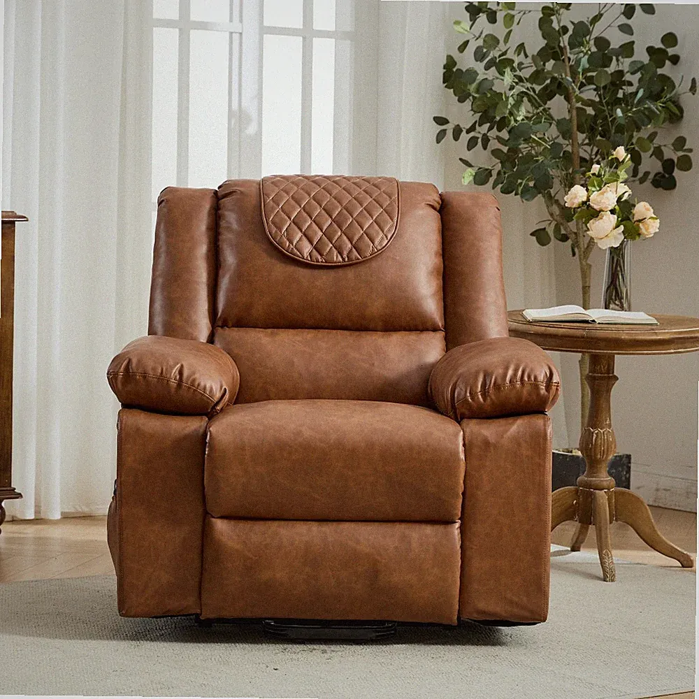 PU Remote-Controlled Heating and Massage Assistive Recliner for Seniors Brown