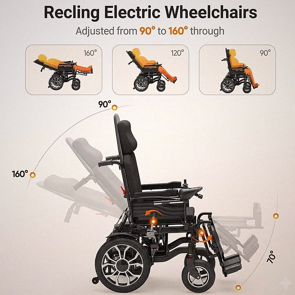 Reclining Foldable Electric Wheelchair Mobility Scooter For All Terrain 25 Miles