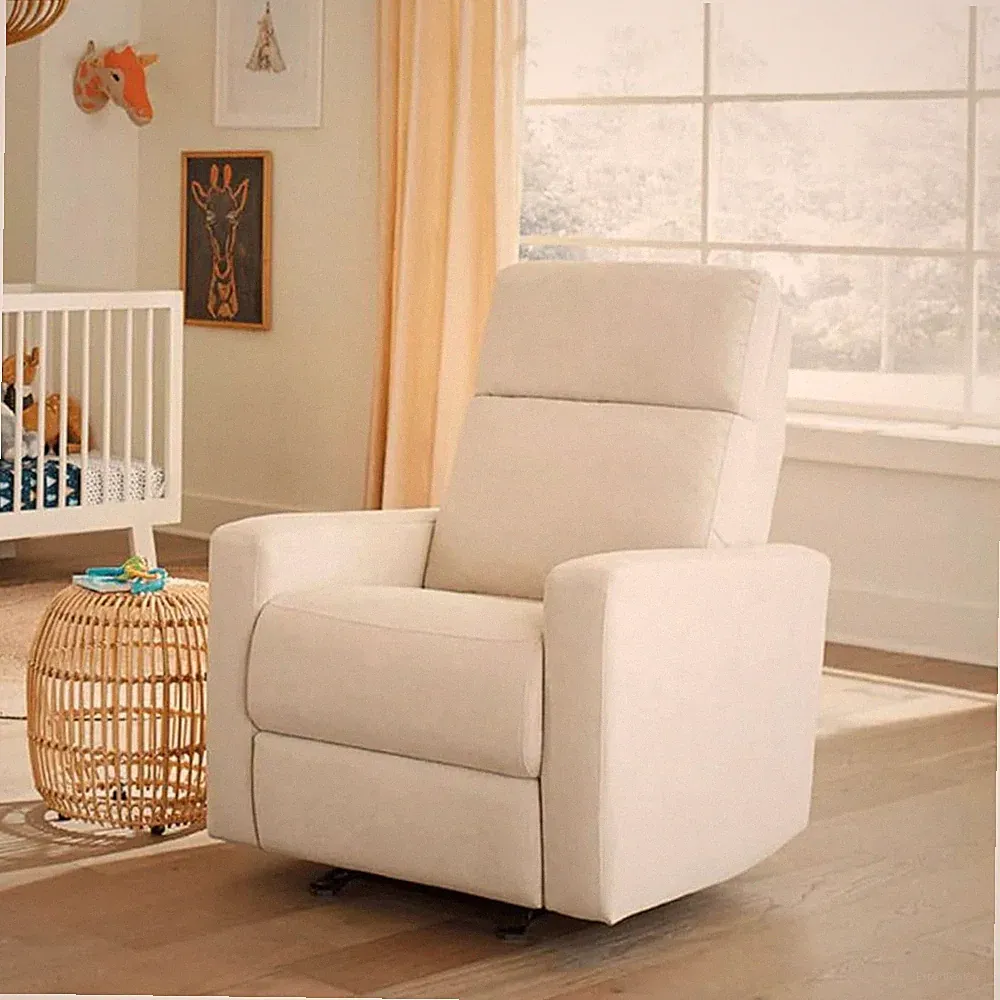 the Glider Premium Power Recliner Nursery Glider Chair with Adjustable Head Supp